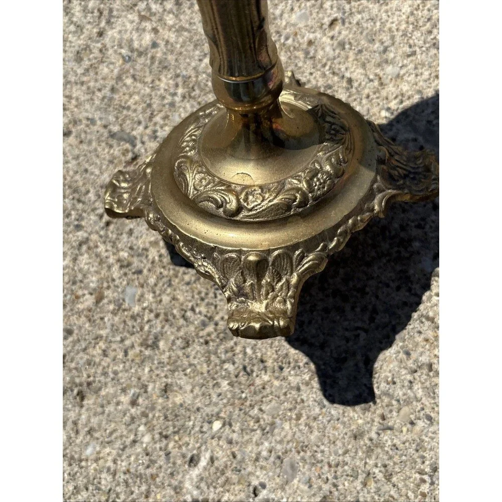 Vintage Brass Candlestick Rococo Baroque Floral Taper India Victorian Heavy